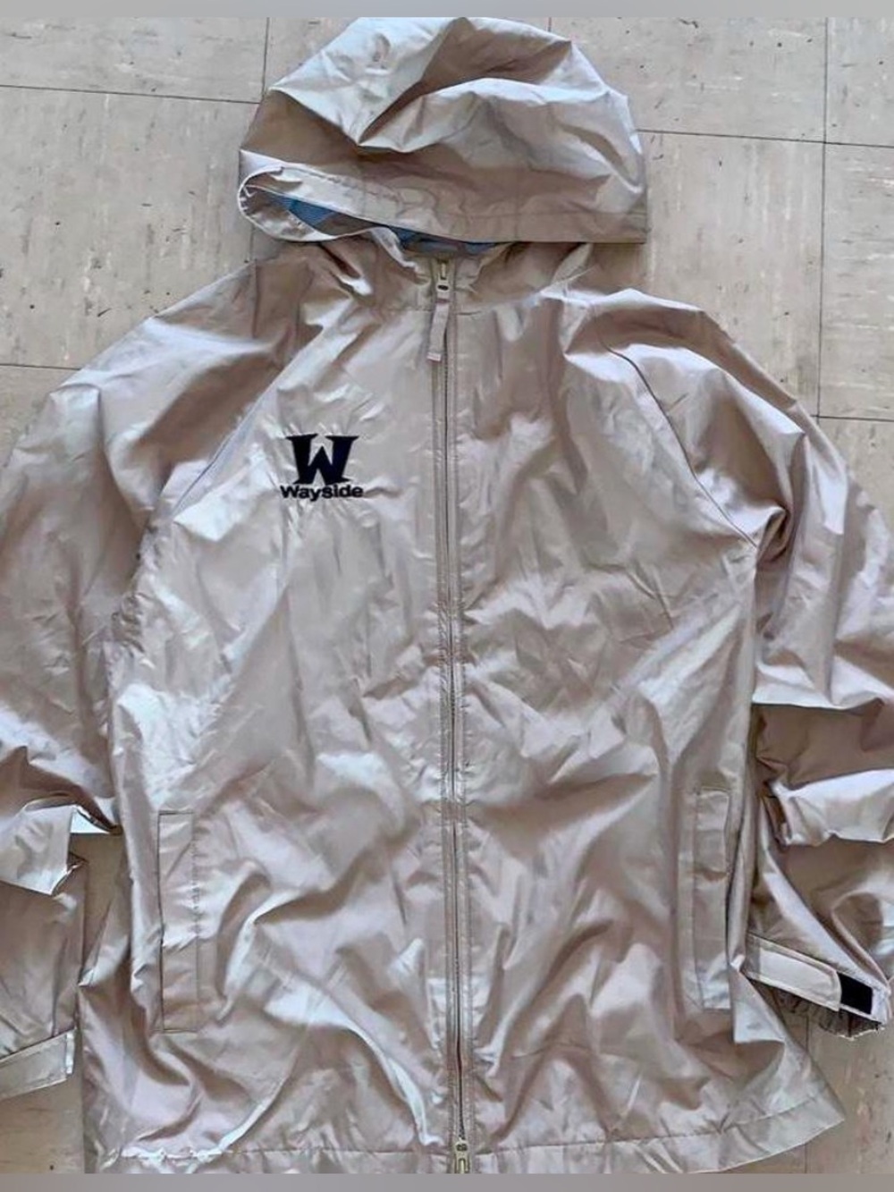 anchor blue Light Taupe Hooded Windbreaker Jacket with Wayside Logo